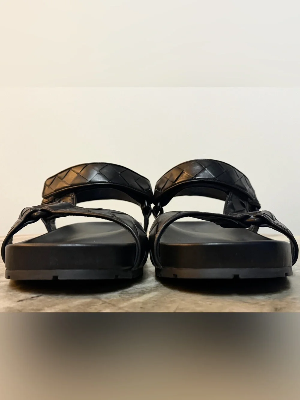 BOTTEGA VENETA TRIP SANDALS 45 / 12 $1200 BLACK INTRECCIATO WOVEN LEATHER TEVA